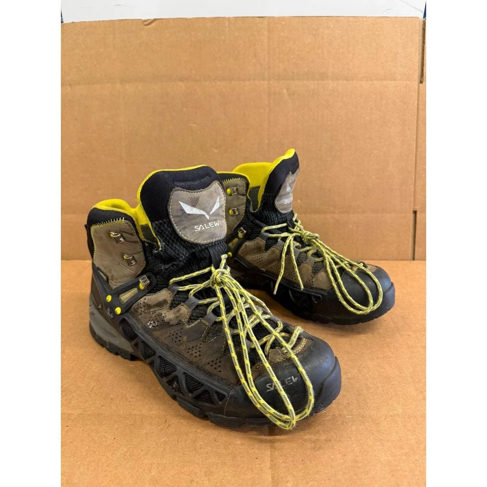 Salewa Alp Flow Mid GTX Lace Up Hiking Boots Smoke Yellow Mens Size 11 US